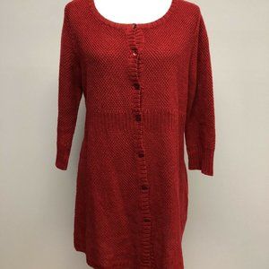 Eileen Fisher women’s Red Long Cardigan Hemp Sweater S buttons